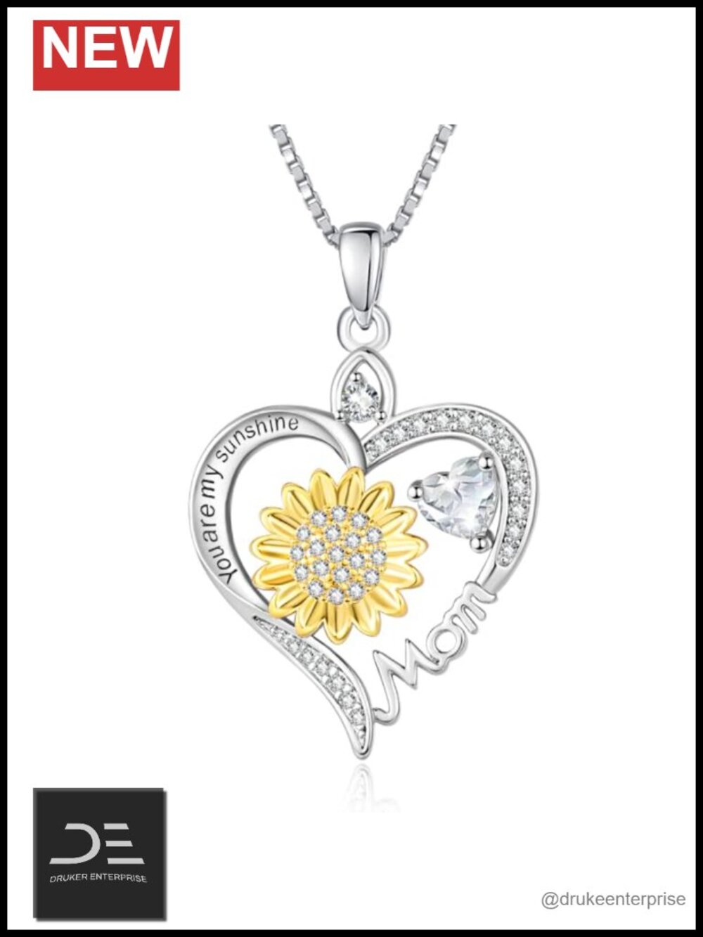 Sunflower Heart Pendant Necklace 18K White Gold Plated Birthstone Jewelry Gift